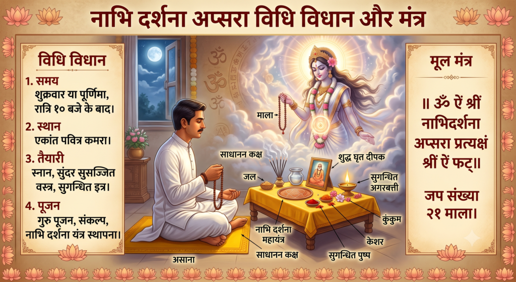 नाभि दर्शना अप्सरा विधि विधान और मंत्र के रूल्स और ज़रूरी सामान - Nabhi Darshana Apsara Vidhi Vidhan Aur Mantra Ke Rules Aur Zaroori Saman